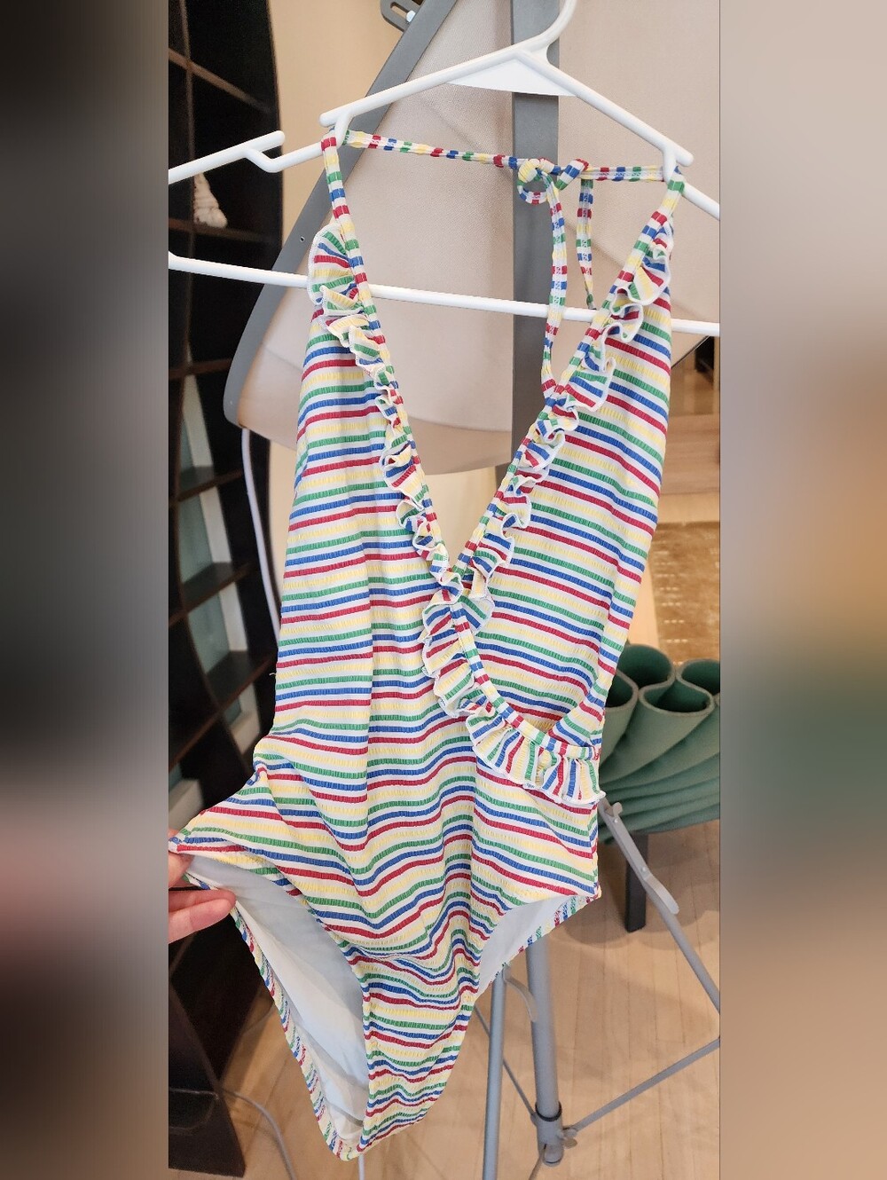SOLID & STRIPED Nadine Seersucker Striped Ruffle Halter One-Piece Size S - Picture 4 of 12